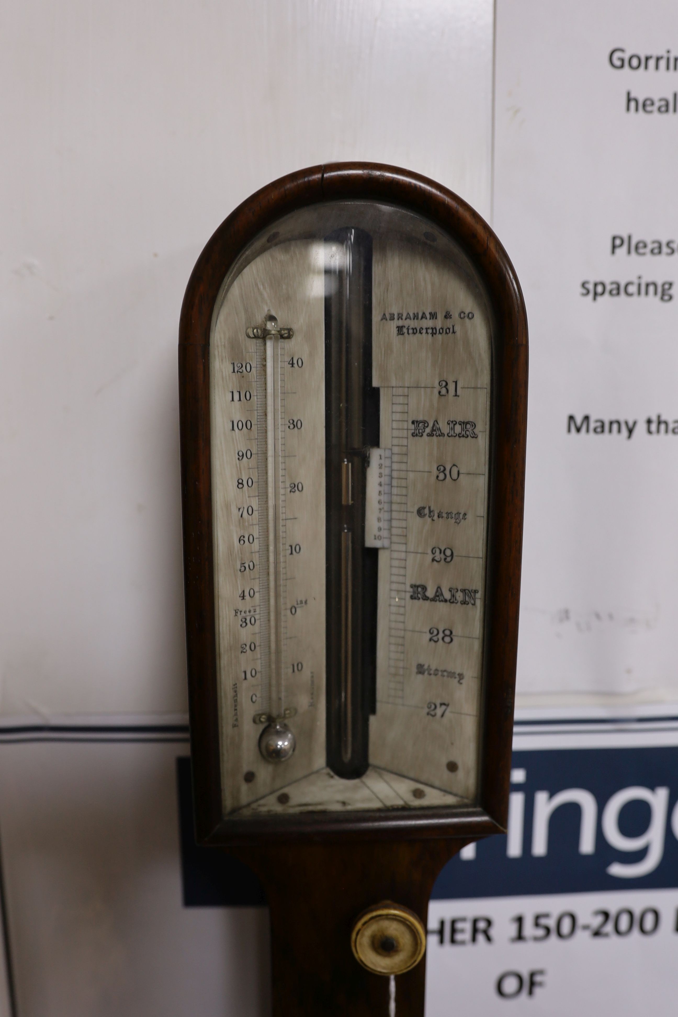 A Victorian rosewood stick barometer by Abraham & Co., Liverpool, height 94cm